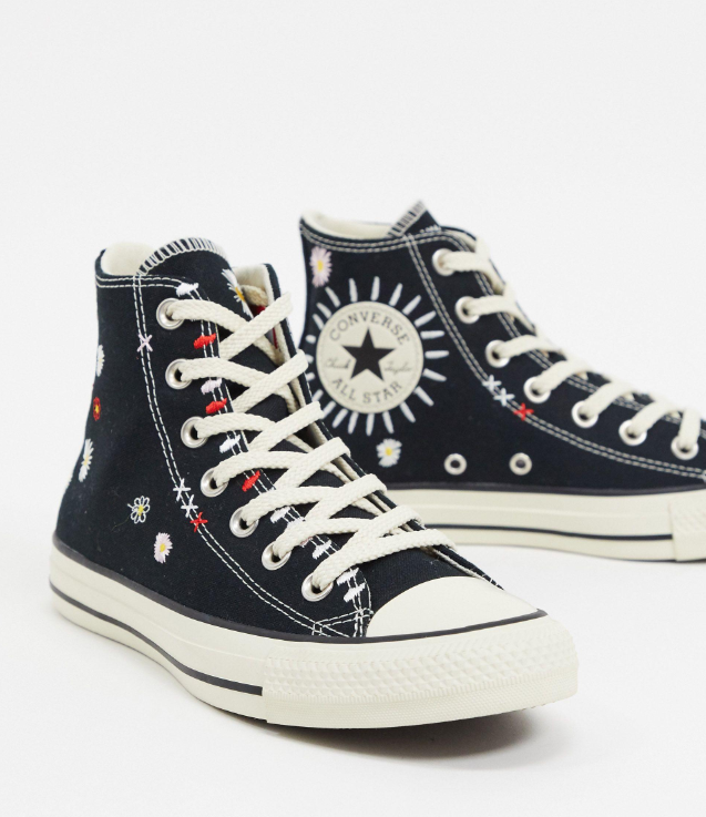 asosus官网conversechucktaylorallstar小雏菊太阳花刺绣黑色高帮帆布