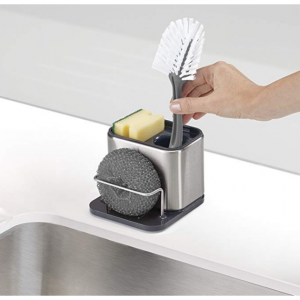 Joseph Joseph 85133 Surface Sink Caddy Stainless Steel Sponge Holder Organizer Tidy Drains Water for Kitchen Small Silver