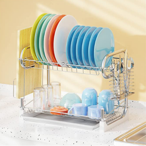 veckle 双层镀铬铁餐具沥水架 节省空间神器 @ amazon