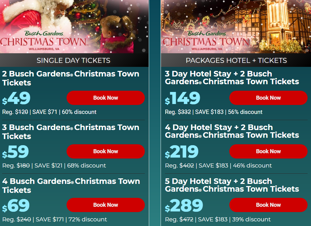 Save 60 Off Busch Gardens Christmas Town Family Tickets Busch