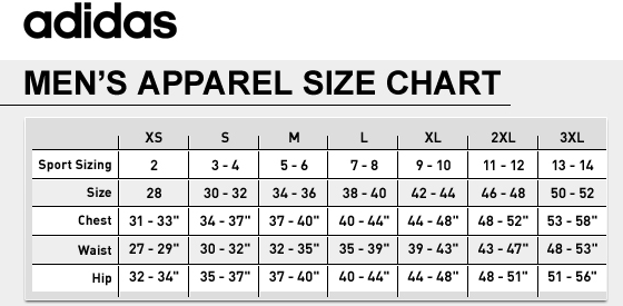 adidas sweatshirt size chart