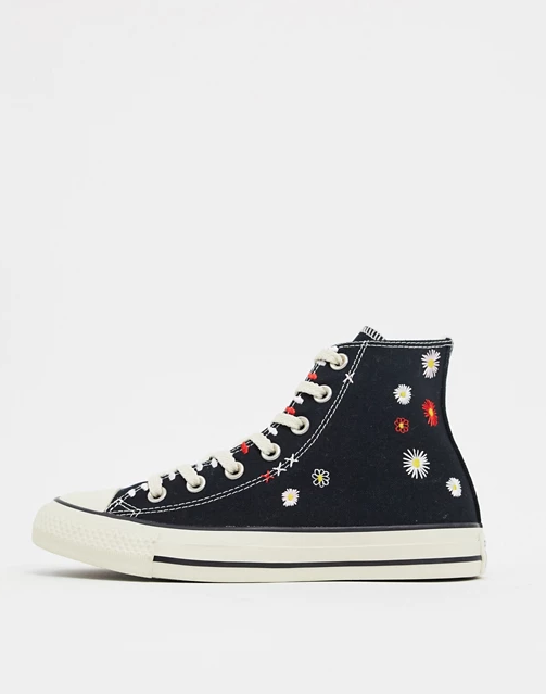 asosus官网conversechucktaylorallstar小雏菊太阳花刺绣黑色高帮帆布